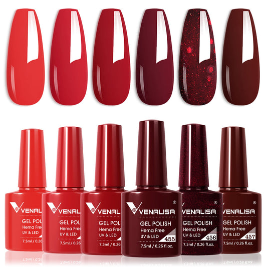 Kit Gel Polish Color XMAS Red Hema Free 6 pz 7,5 ml