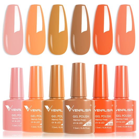 Kit Gel Polish Color Orange Hema Free 6 pz 7,5 ml