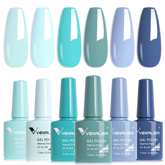 Kit Gel Polish Color Blue Lagoon Hema Free 6 pz 7,5 ml