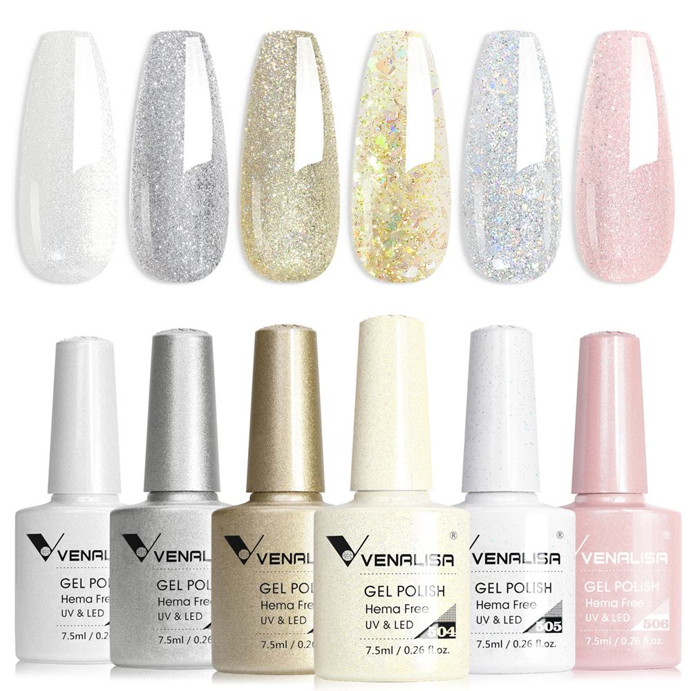 Kit Gel Polish Color Glitter Hema Free 6 pz 7,5 ml